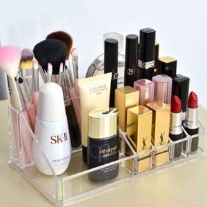 Sellerfoster 16 Grid Acrylic Lipstick Holder ? Transparent Makeup Organizer Stand for Lipsticks, Lip Gloss, Brushes & Cosmetics