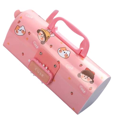 Sellerfoster Plastic Creative Pencil Box With Code Lock Pen Case Kids Pencil Case Style Password Lock Multi-Layer Pencil Box For Boys Girls School Stationery Items (Creative Compass Box), Pink
