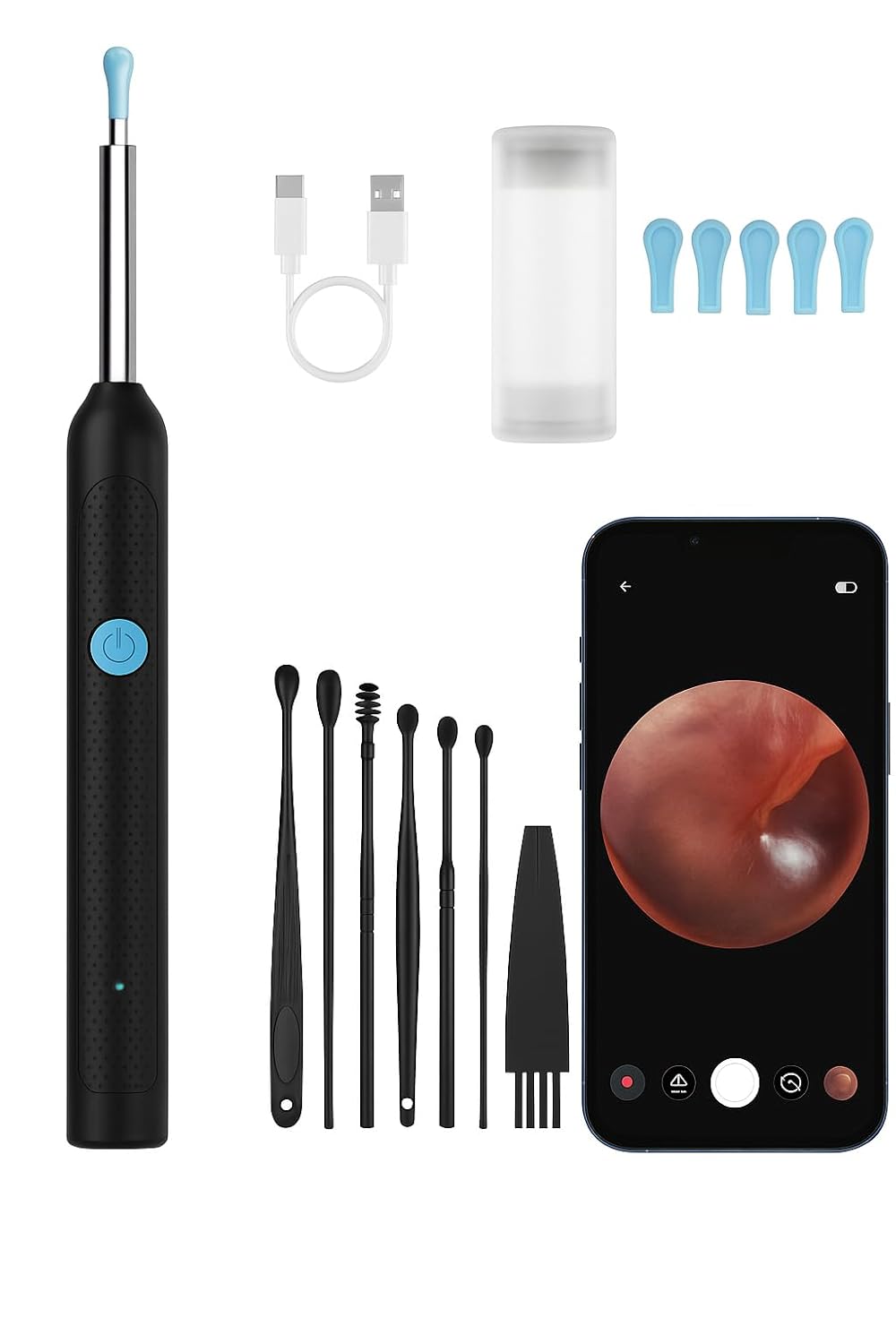 Sellerfoster Wireless Ear Cleaning Endoscope Kit with HD Camera, WiFi Connection & 6 LED Lights ? Smart Otoscope Earwax Removal Tool Set of 8 for Kids, Adults & Family Use ? Compatible with iOS & Android