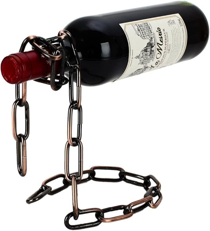 Sellerfoster Chain Wine Rack Holder, Countertop Free Standing Metal Wine Rack Novelty for Gift Kitchen Home Decoration Modern Design Wine Gifts Tabletop Wine Bottle Holder