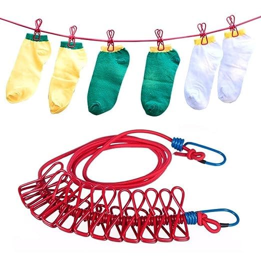 Sellerfoster Cloth Hanger Rope Clip (12 Clips) ? Portable Laundry Drying Hanger with Clips | Space Saving, Windproof & Travel Friendly