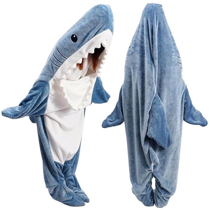 Sellerfoster Adult Shark Blanket Hoodie ? Soft Fleece Wearable Sleeping Bag (L, Fits 155?168 cm, 40?57 kg)
