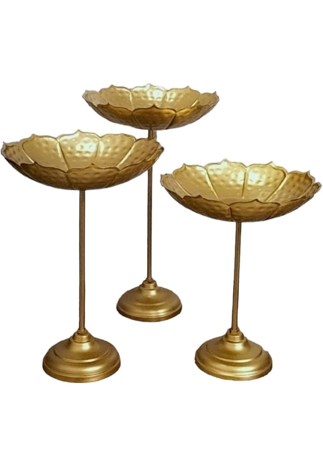 Sellerfoster Diya Stand for Home Decoration-Taj Urli Set of 3-Lotus Urli Stand Set-Golden Urli Stand-Urli Bowl Tealight Holder Stand-Home puja Decor-Size-8-10-12inch-Decorative Metal Bowls on Stand