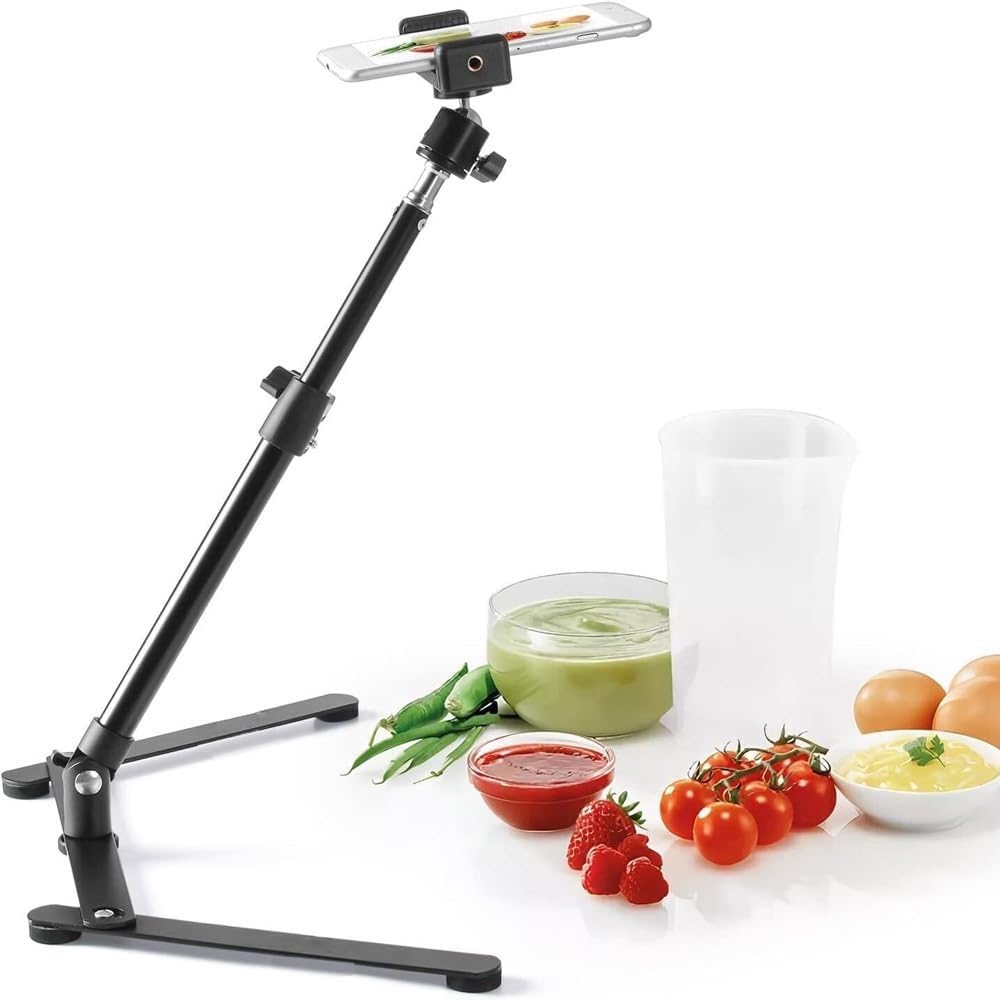 Sellerfoster Overhead Video Mobile Metal Desktop Stand with 1/4" Adapter ? Adjustable Recording Mount for Phone, Camera & Action Cam | Ideal for Online Teaching & Content Creation