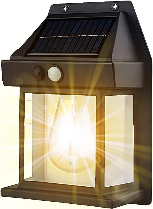 Sellerfoster Solar Interaction Wall Lamp Outdoor Motion Sensor Auto Chargeable Front Porch Security Lamps Waterproof for Garden (Pack of 2, Single Tungsten Bulb Solar Lamp)