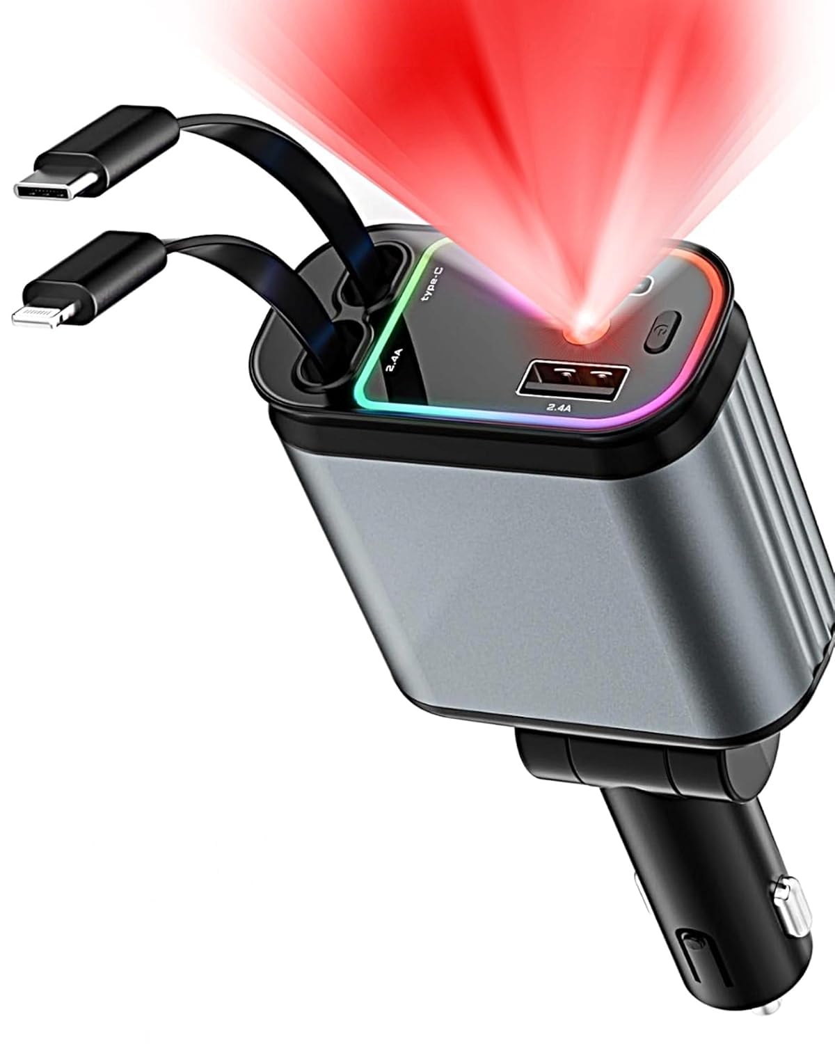 Sellerfoster Retractable Car Charger with Starlight Projection on Car Roof | Car Accessories Super Fast Car Charger 4 in 1 | Compatible with iPhone and Android | Retractable Cables 32 Inches