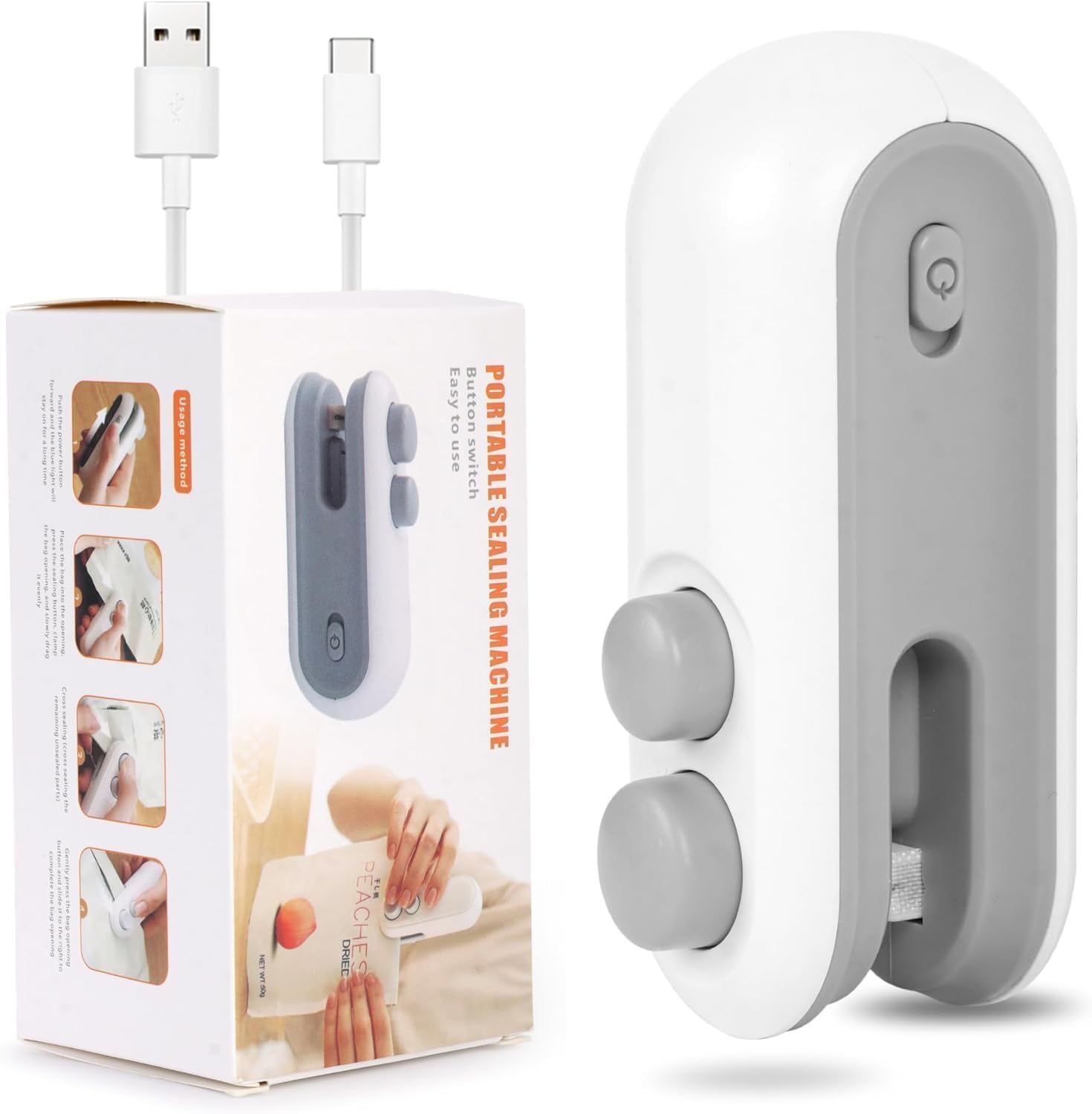 Sellerfoster Mini seal Machine, 2 in 1 USB Rechargeable Magnetic Heat Sealing & Cutting, Portable Handheld Vacuum Sealer for Food, Snacks, Chips, Fresh Storage, Plastic Bags sealer Machine.Multicolor.
