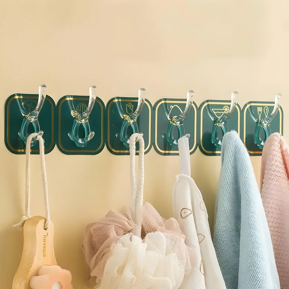 Sellerfoster 6 Plate Wall Hanging Adhesive Hook ? Heavy Duty Self Adhesive Wall Hooks for Kitchen, Bathroom & Home | Strong Hold, Space Saving & Easy Install