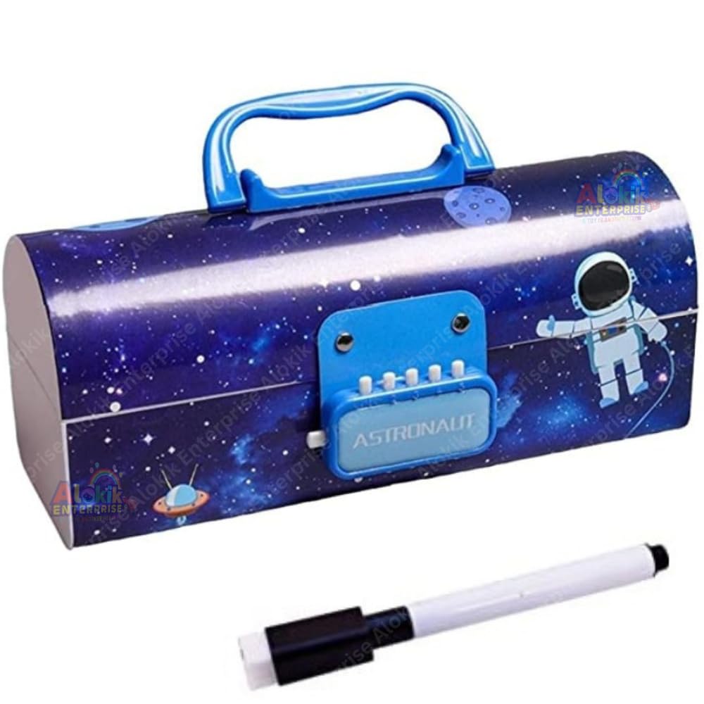 Sellerfoster Plastic Kids Space Pencil Box, Suitcase Style Password Lock Pencil Case, Multi-Layer Pencil Box For Kids,Boys,Girls,Stationary Organizer Case For Kids,Return Gift For Kids, Blue