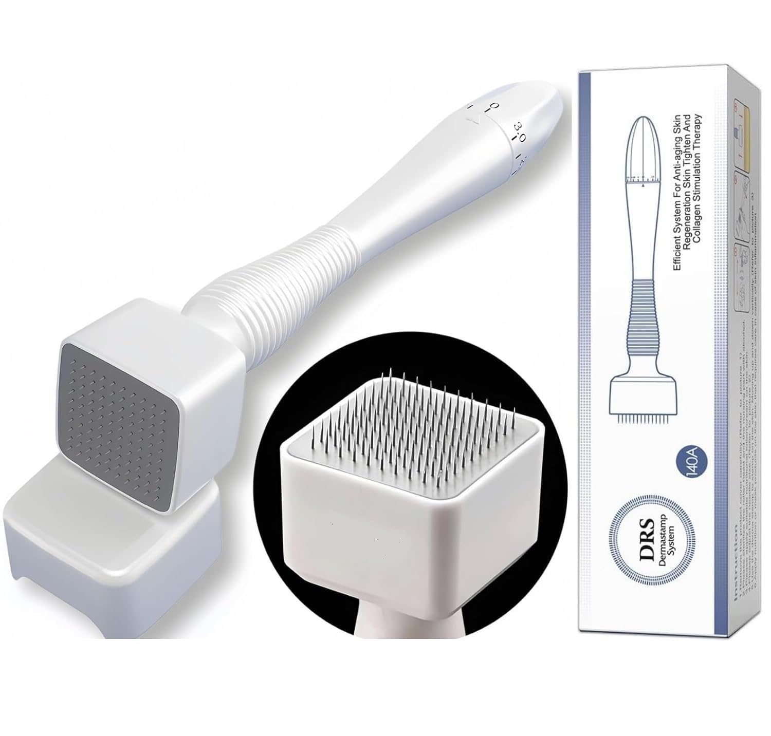 Sellerfoster Derma Stamp for Hair Growth | Titanium Coated Adjustable Needles 0.25mm to 3mm | 140 Microneedling Stamp for Skin Repair, Face, Hair & Beard Growth | Reduces Acne Scars | Safe & Effective To Use