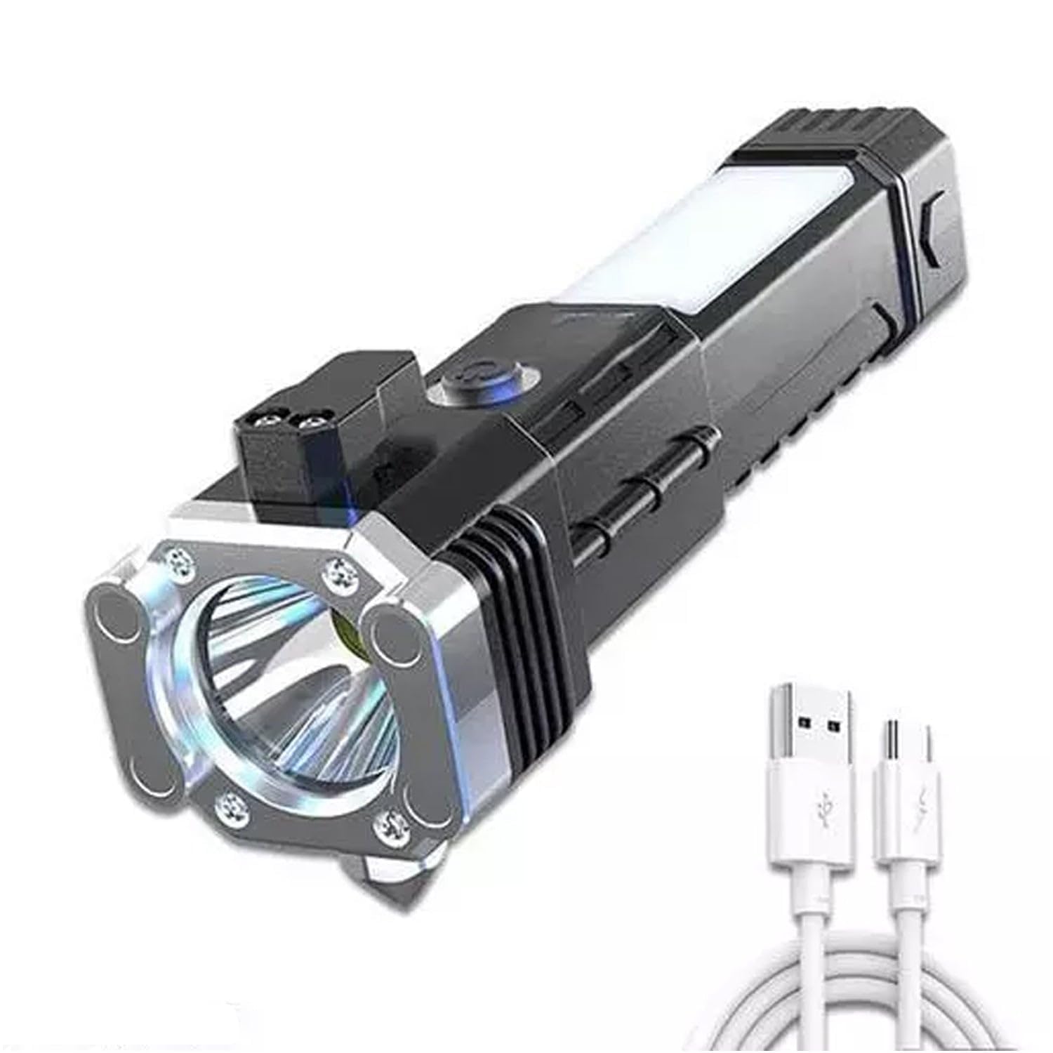 Sellerfoster Flashlight Torch Portable LED Light Rechargeable Long Distance High Beam Range, Hammer and Strong Magnets Style, Window Glass and 4 Modes Camping & Hiking Emergency Handheld Light