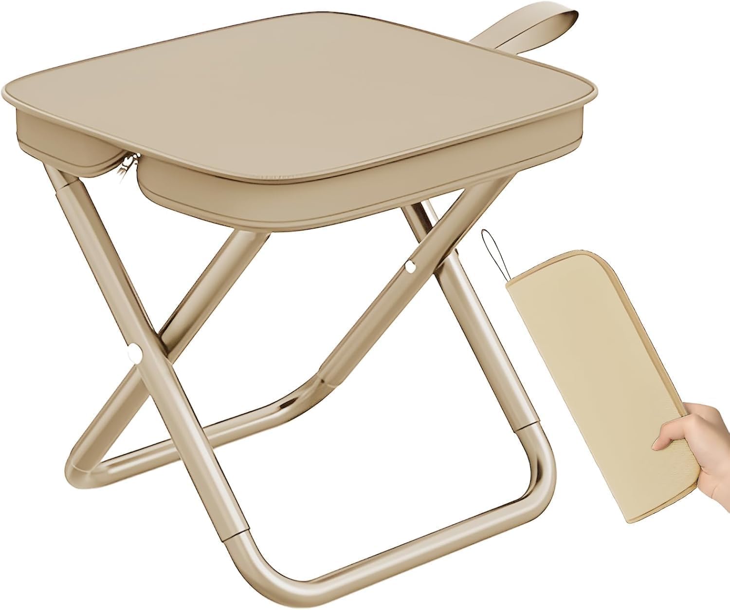 Sellerfoster Premium Alloy Steel Foldable Camping Stool | Ultra-Light Portable Folding Chair | Collapsible Outdoor Footstool for Travel, Hiking, Fishing, Picnic, BBQ & Trekking ? Compact & Durable (Beige, 1.6 lbs)