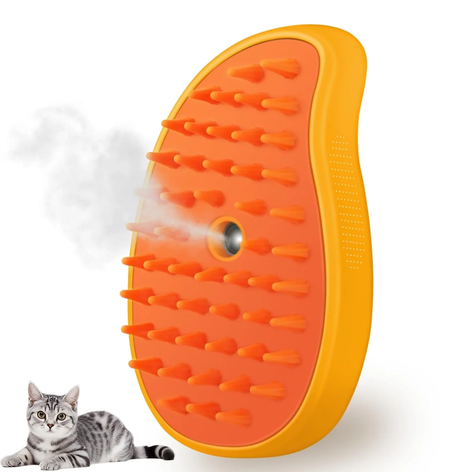 Sellerfoster Cat Steam Brush, 3 in 1 Cat Steamy Brush Cleanser, Silicone Massage Grooming Brush, Pet Hair Cleaning Brush Comb for Cats Dogs (Mango Yellow)