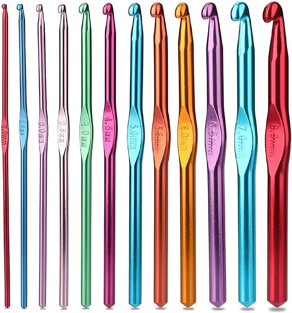 Sellerfoster Aluminum Crochet Hooks Knitting Needles Set with Case (Multicolor) - 12 Pieces