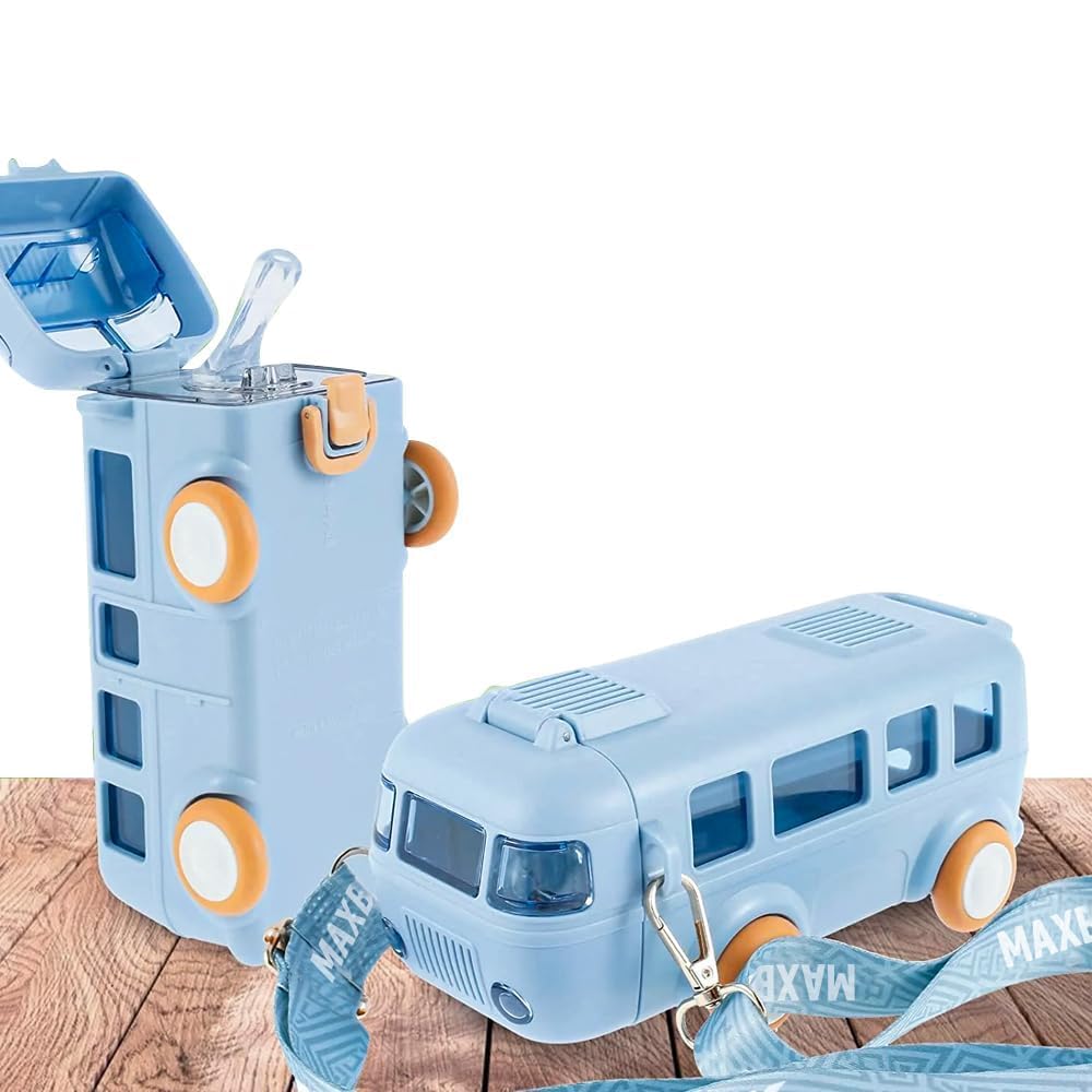 Sellerfoster Bus Water Bottle Car Water Cup with Straw and Strap - Leak-proof Plastic Drinking Jug with Movable Wheels for Boys School Sports Camping Picnic Hiking Travel - 500 Ml