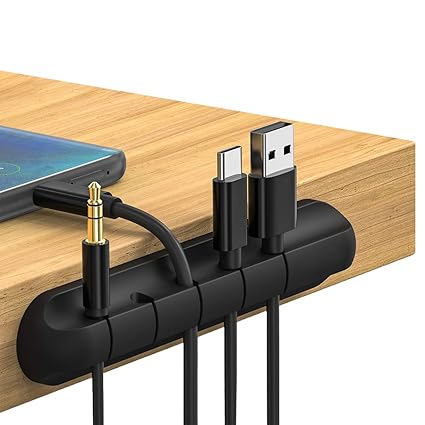 Sellerfoster 2 Pcs 5-Cavity Cable Organizer Clips | Self-Adhesive Wire Holder for Charging Cables, Earphones, USB & Data Wires | Home, Office & Car