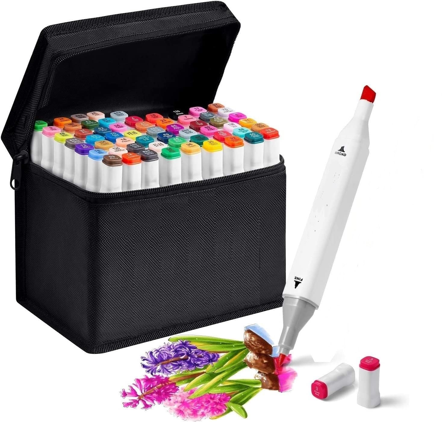 Sellerfoster Dual Tip Art Markers 48 Colours With Carrying Case For Painting Sketching Calligraphy Drawing Odorless&Non Toxic Twin Head Permanent Colouring Markers For Kids Adult Beginners|Assorted