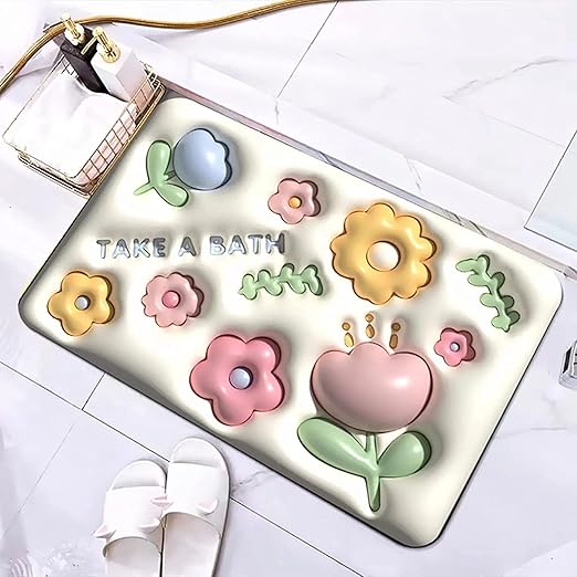 Sellerfoster 3D Bathroom Non-Slip Floor Mat | Soft & Absorbent Bath Mat with Anti-Skid Backing | Quick Dry Shower Mat for Home