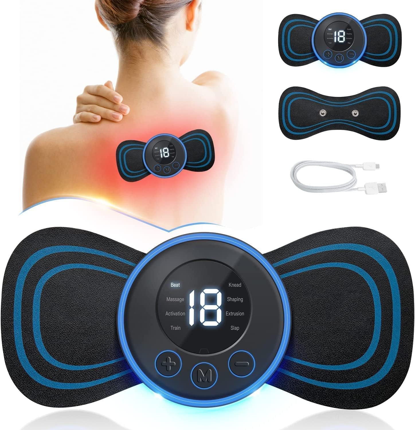 Sellerfoster Body Massager Machine for Pain Relief Wireless Vibrating Massager 8 Mode & 19 Strength Level EMS Massager Mini Massager Butterfly Massager for Shoulder, Legs, Neck, Back Massager (Multi)