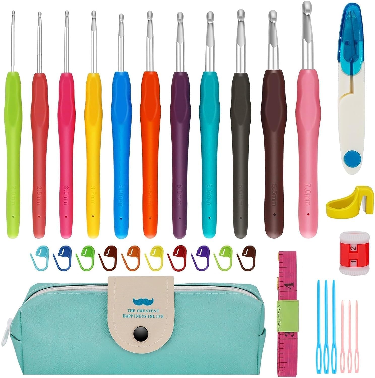Sellerfoster Crochet Hooks 32 PCS Crochet Hooks Set with Storage Case,Ergonomic Handle Crochet Hook for Arthritic Hands, Comfortable Smooth Knitting Needles with Stitch Markers