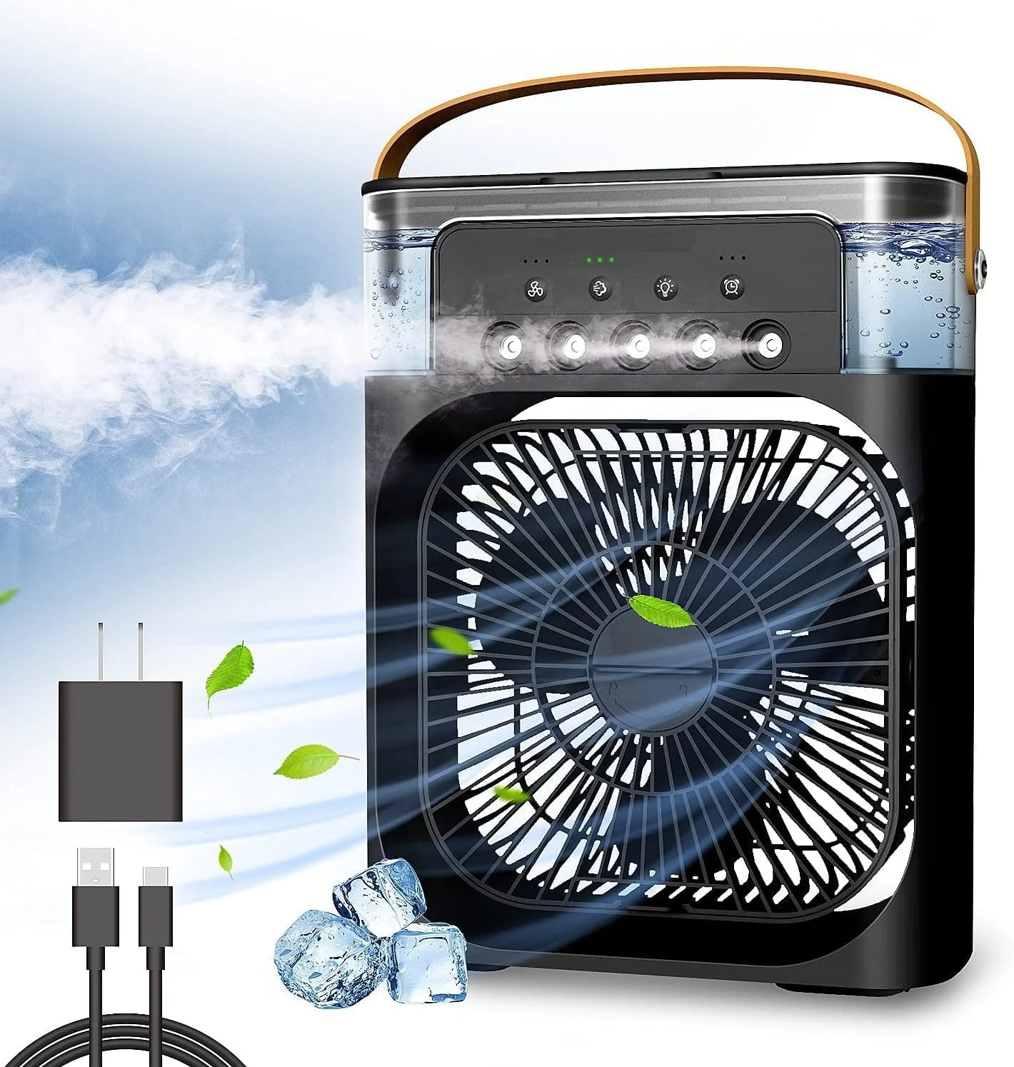 Sellerfoster Personal-Air-Cooler-Portable-Air-Conditioner-Fan-Mini-Evaporative-Cooler-with-7-Colors-LED-Light-1/2/3-H-Timer-3-Wind-Speeds-and-3-Spray-Modes-for-Your-Desk-Nightstand-or-Table (Multicolour)