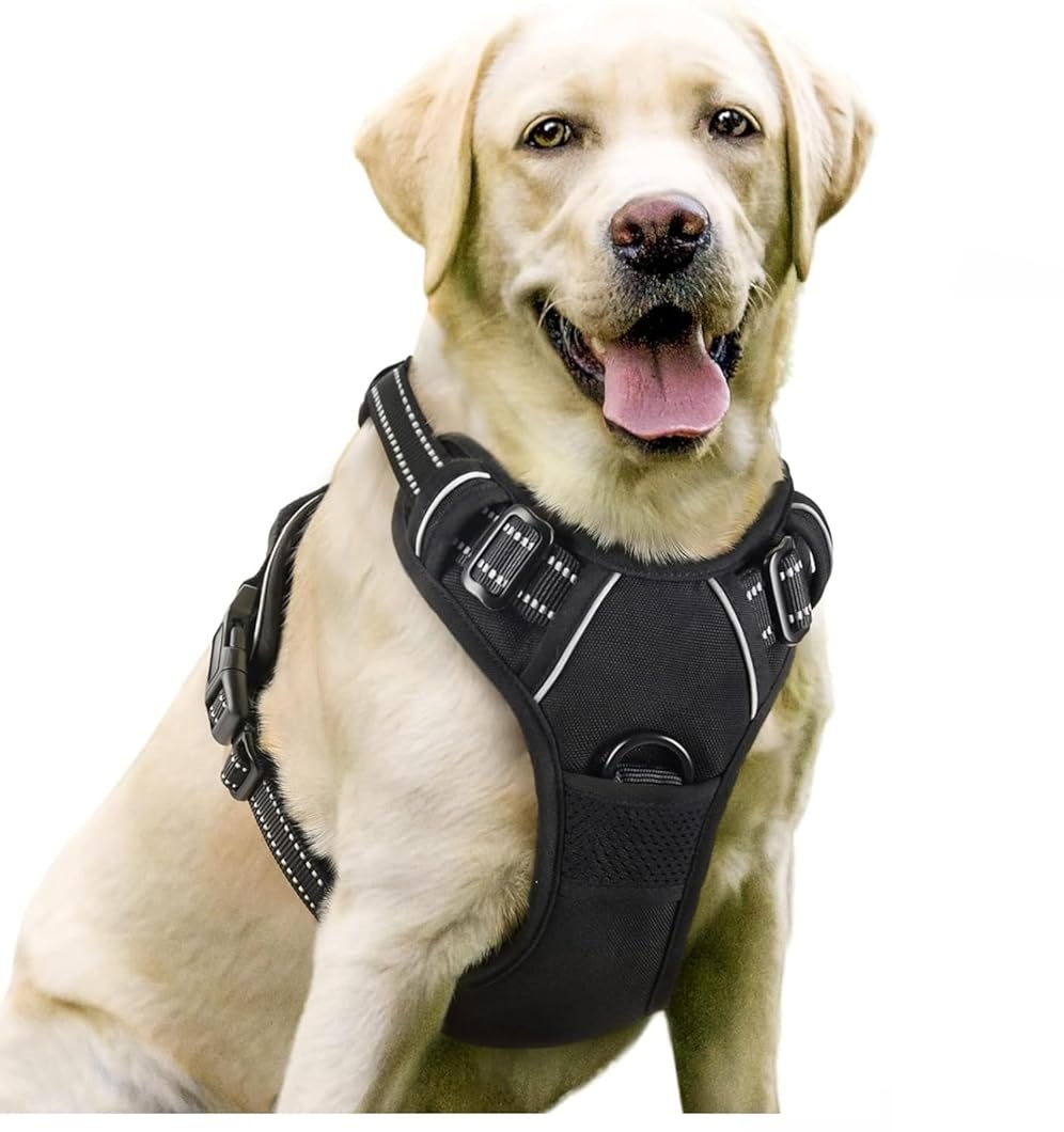 Sellerfoster Nylon Dog Harness, No-Pull Dog Strap Pet Safety Belt with Control Handle, Harness for Medium Dogs with Reflective Tape and 2 Connecting Rings