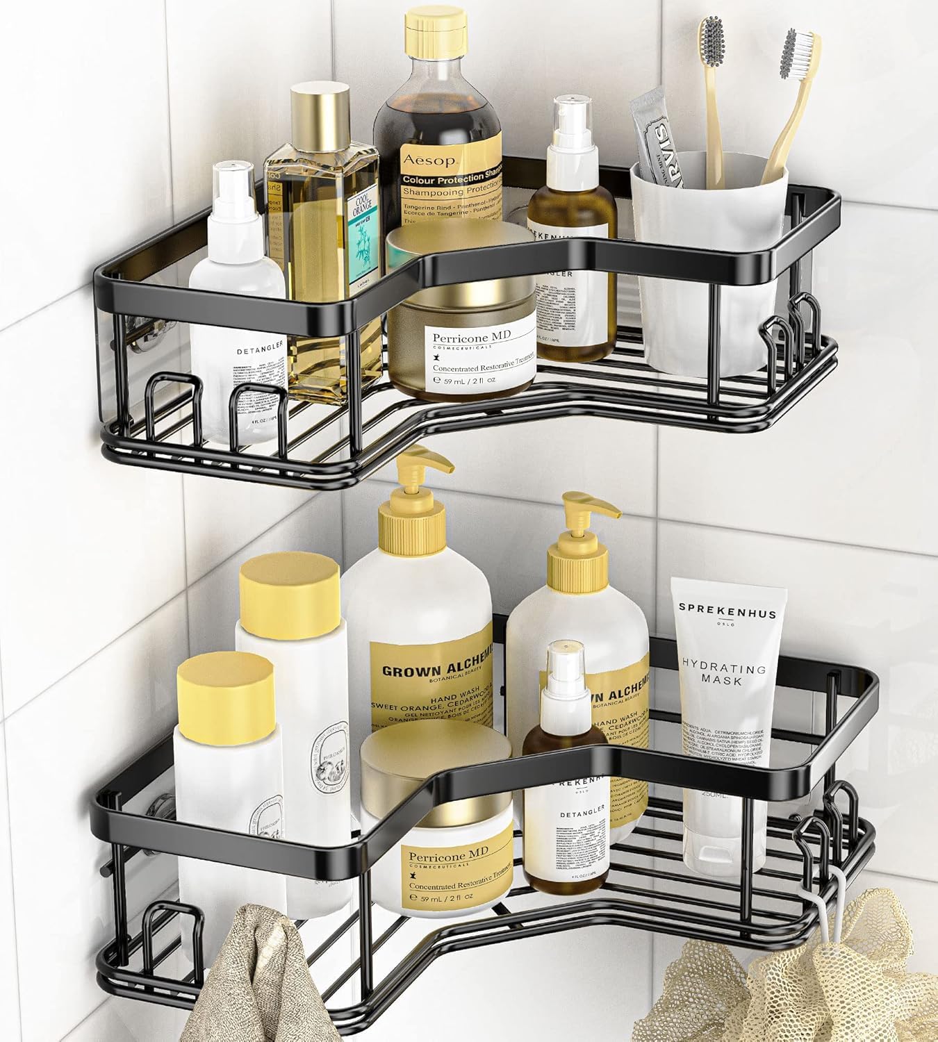 Sellerfoster Wall-Mounted Stainless Steel Shelf with Towel Holder & Hooks ? Chrome Finish Bathroom Organizer for Home & Hotel Use (2 Pcs Combo)