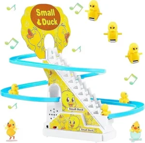 BELOXY Duck Slide Toy Set, Funny Automatic Stair-Climbing Ducklings Cartoon Race Track Set Little Lovely Duck Slide Toy Escalator Toy with Lights and Music (Duck Slide Toy pcs 3)