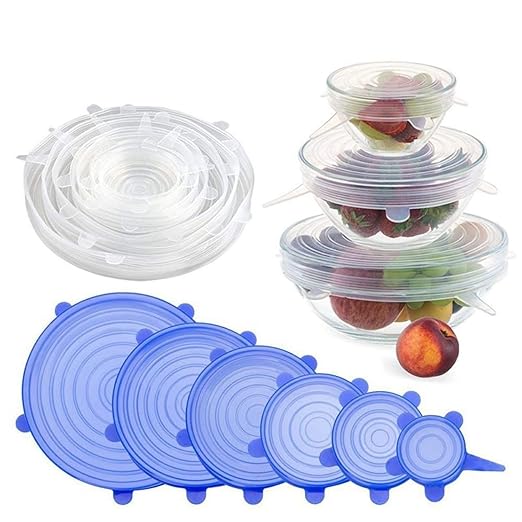 Sellerfoster Silicone Lid Set ? 6 Pcs | Reusable Stretchable Silicone Food Covers | Airtight Lids for Bowls, Cups & Containers