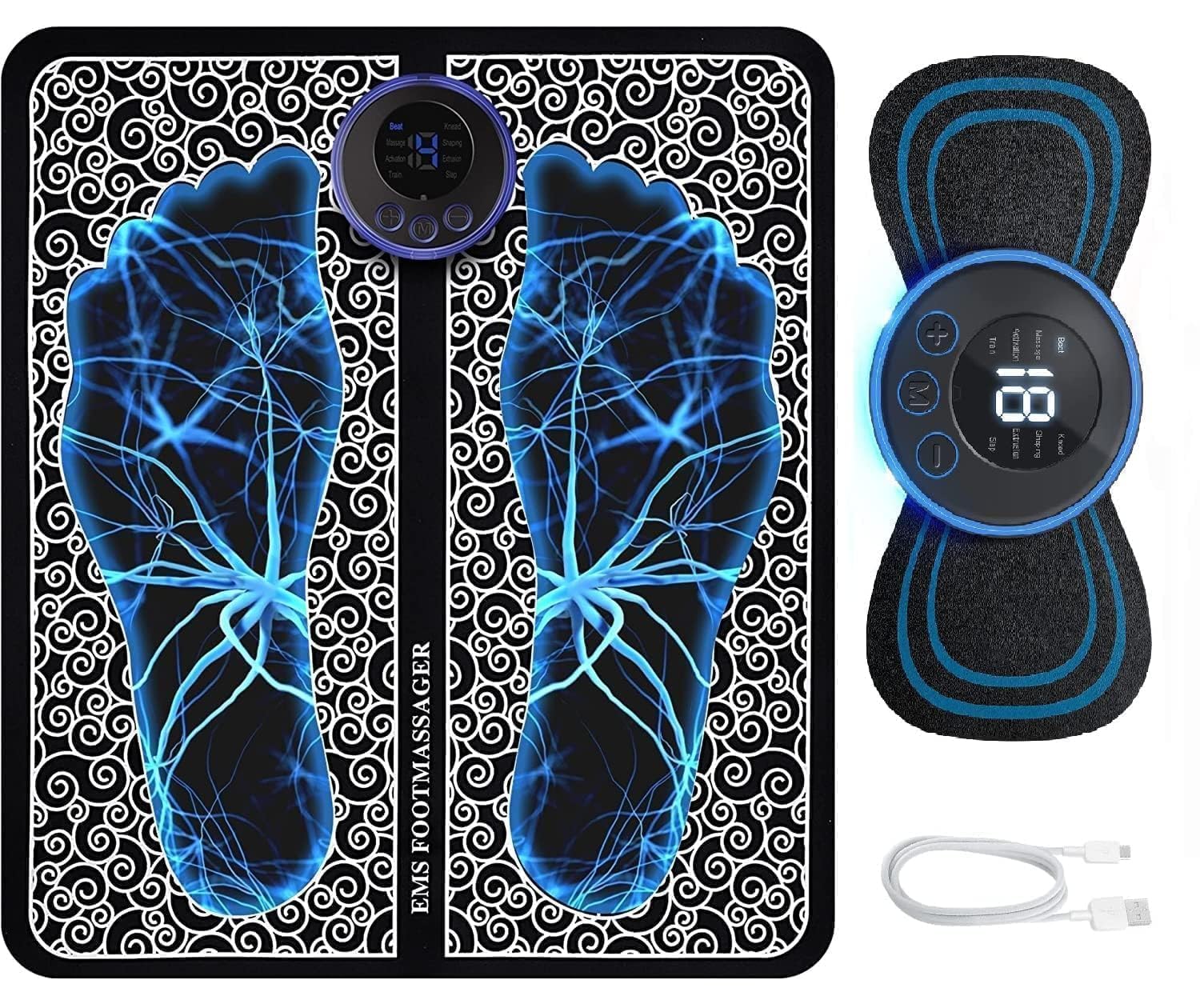 Sellerfoster Foot Massager Pain Relief Wireless Electric EMS Massage Machine,Rechargeable Portable Folding Automatic with 8 Mode19 Intensity for Legs(Foot Massager and body Massager)(D111)