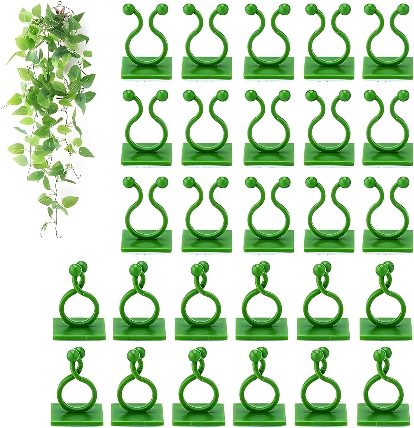 Sellerfoster 30 Pcs Plant Fixing Clips (Green) ? Garden Support Clips for Plant Stems, Vines & Branch Support | Reusable Plant Holder Clips