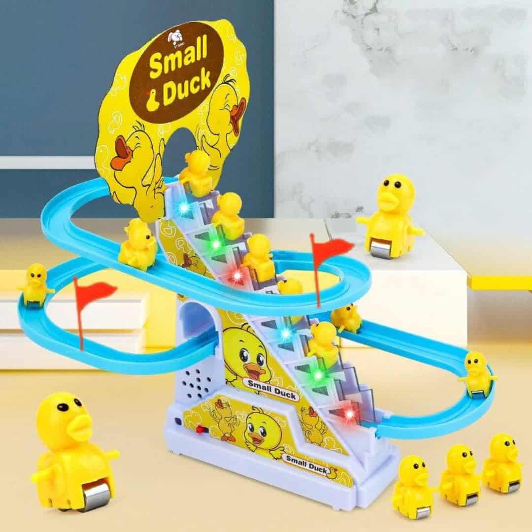 Sellerfoster Duck Track Toys for Kids - Small Ducks Stair Climbing Toys for Kids, Escalator Toy with Lights and Music - 3 Duck Included (Duck Track), Multicolor